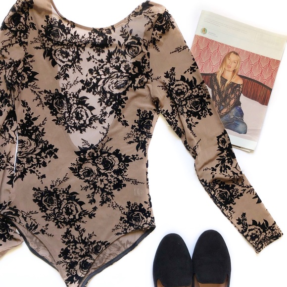Tops - Sheer mesh and velvet detail Bodysuit